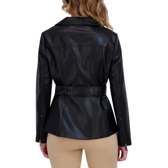 Kenneth Cole Women's Belted Faux Leather Jacket - Picture 4 of 14